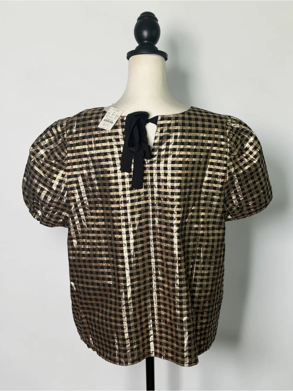 NWT J.Crew Factory Lurex Metallic Threads Puff-Sleeve Top Black Gold XXL